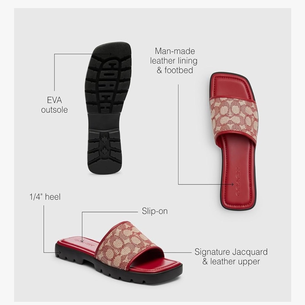 Coach Burgundy and Cream Women's Slide Sandals - Picture 2 of 8